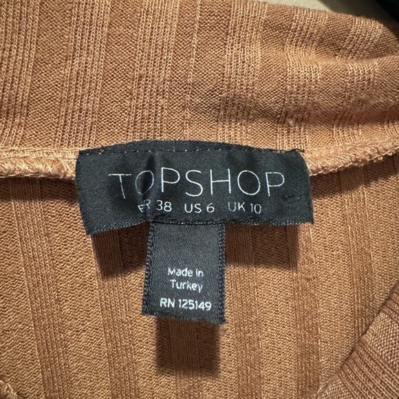 Topshop Tan Ribbed Long Sleeve Blouse - Picture 2 of 2